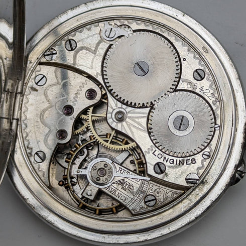 Around 1905 Antique Longines pocket watch Enamel decoration Silver side case Works well